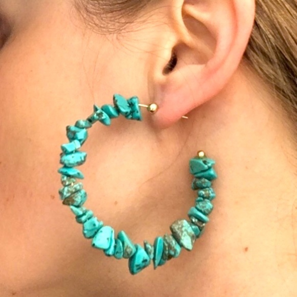 Chunky Semi-precious Hoop Earrings In Turquoise